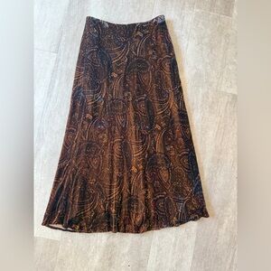 Lauren by Ralph Lauren Brown velvet midi paisley skirt